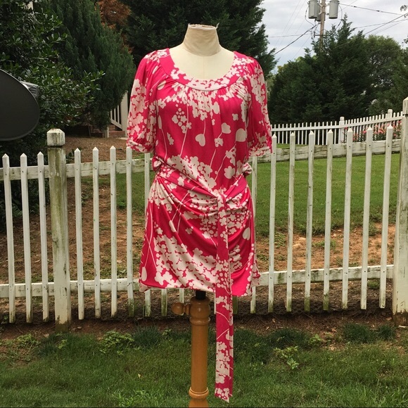 tibi Pink & White Print Tie Waist Mini Dress - Picture 2 of 6